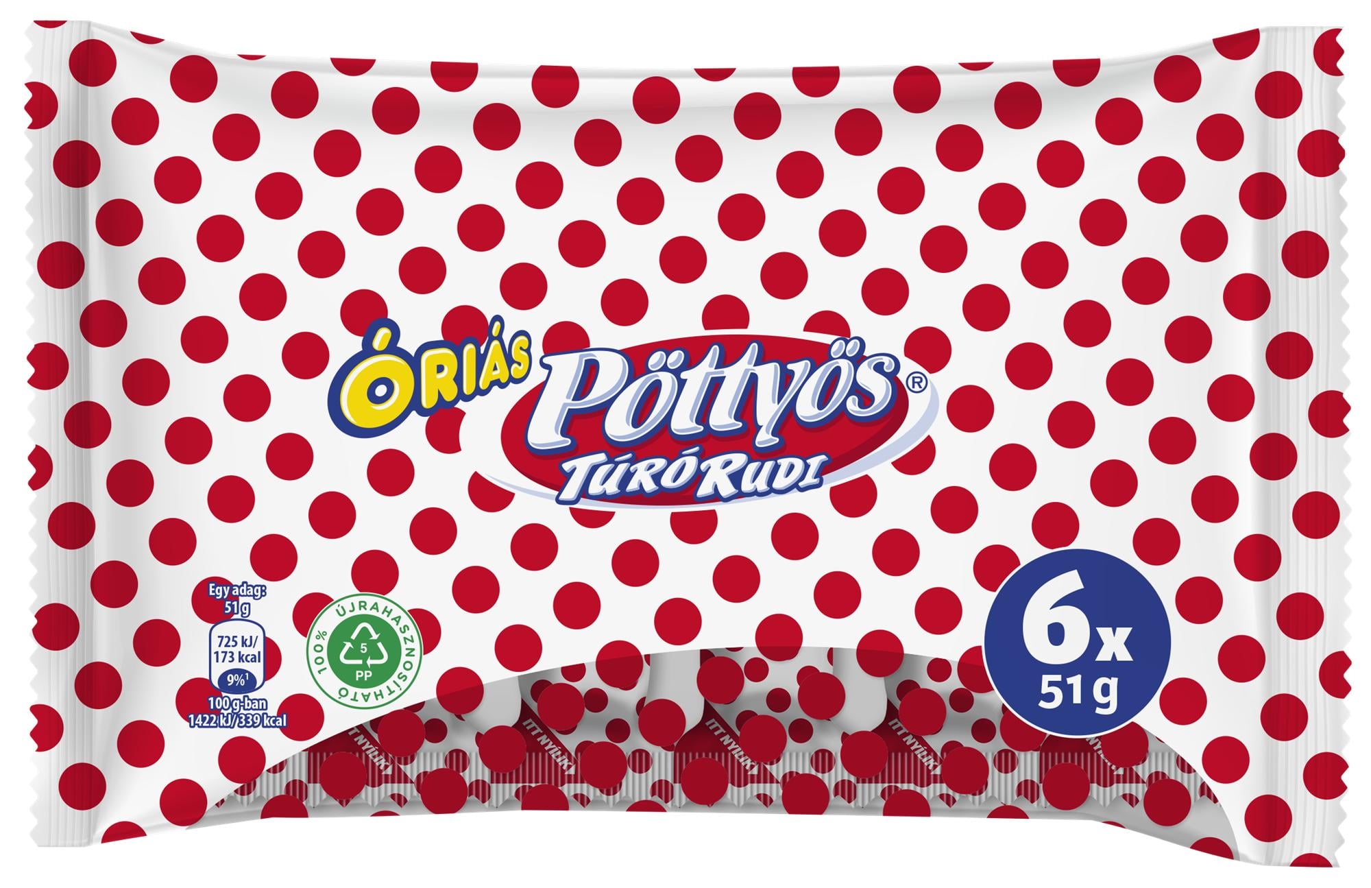 Pöttyös Óriás Túró Rudi natúr túródesszert (6×51G)