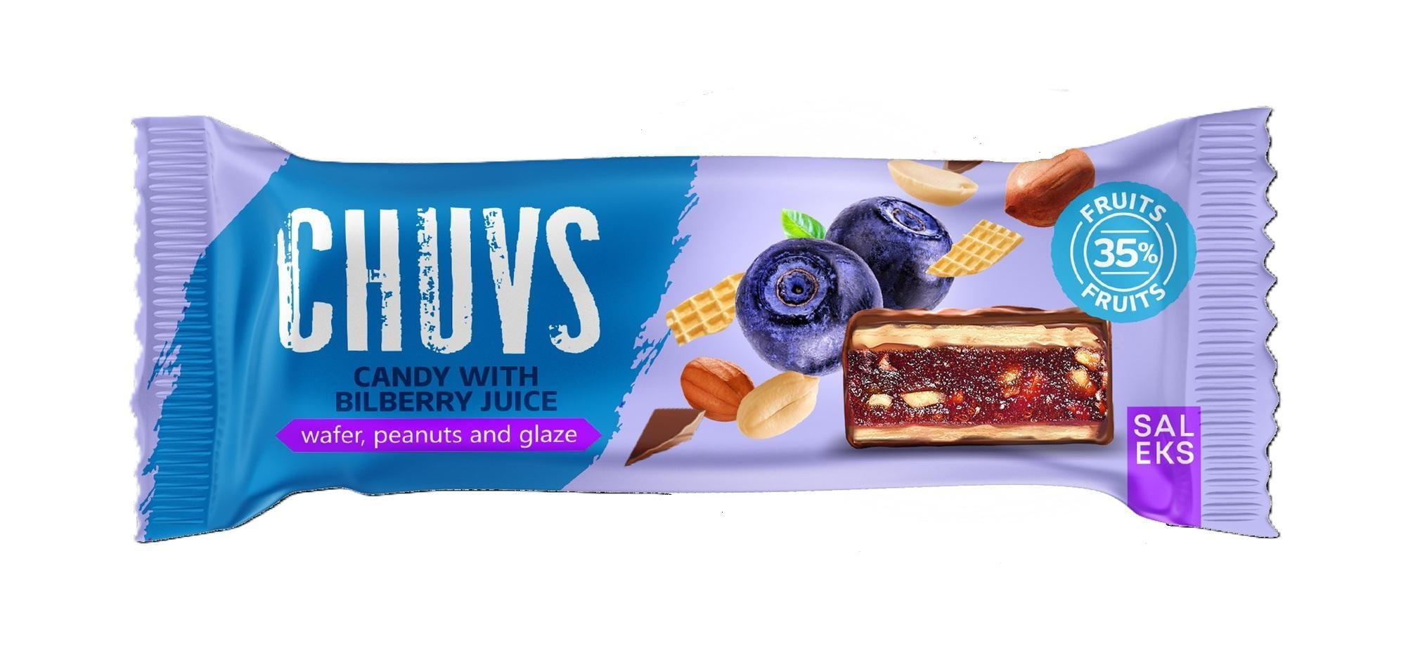 CHUVS Gyümölcsszelet pörkölt mogyoróval, csokoládé bevonattal - Áfonya