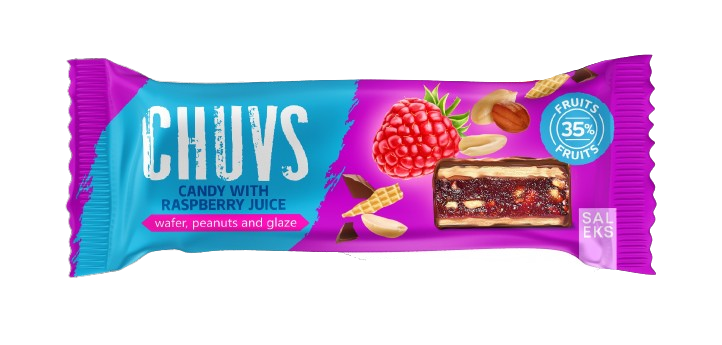 CHUVS Gyümölcsszelet pörkölt mogyoróval, csokoládé bevonattal - Málna