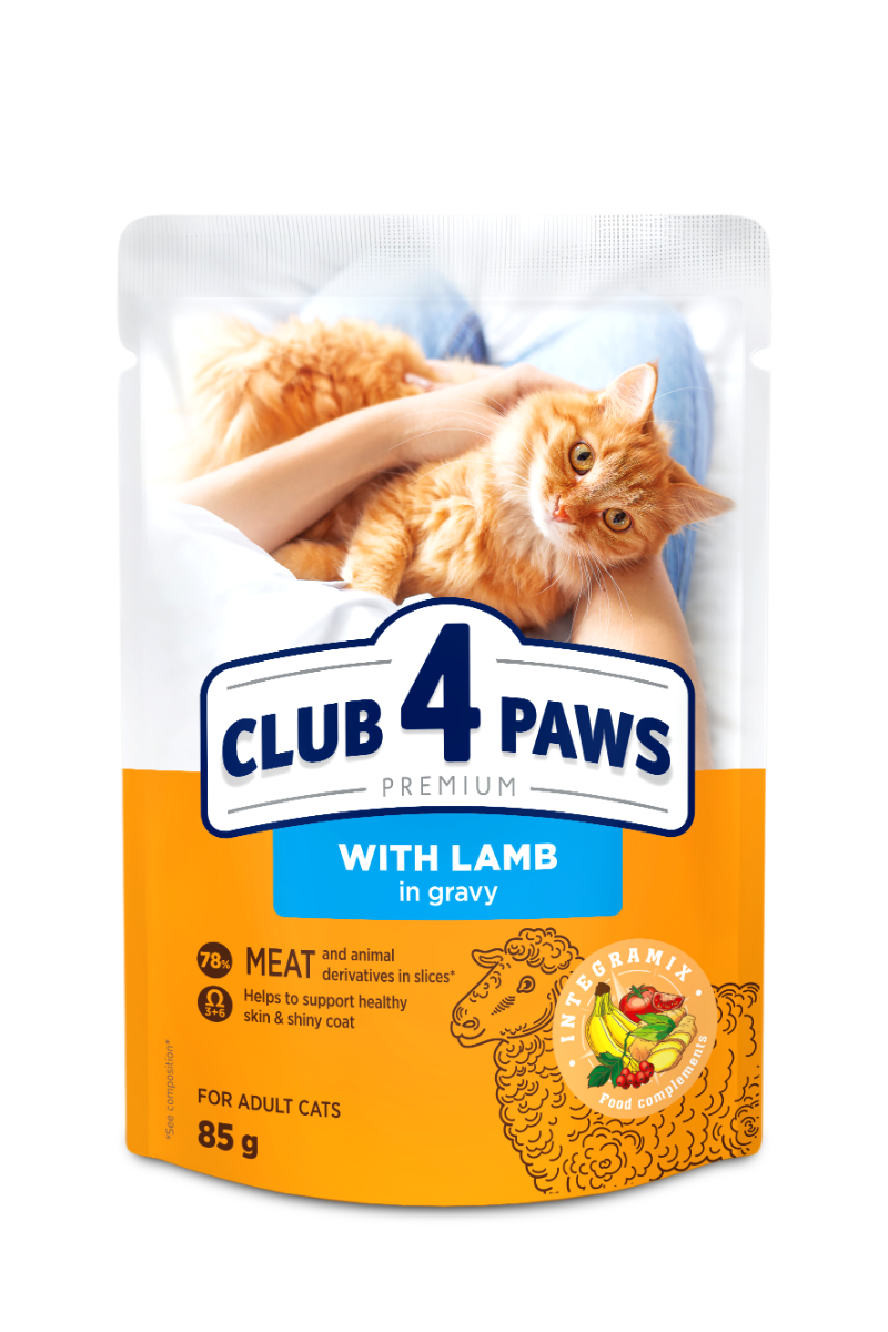 Club 4 Paws Premium teljes értékű nedves macskaeledel szószban, bárány 85g