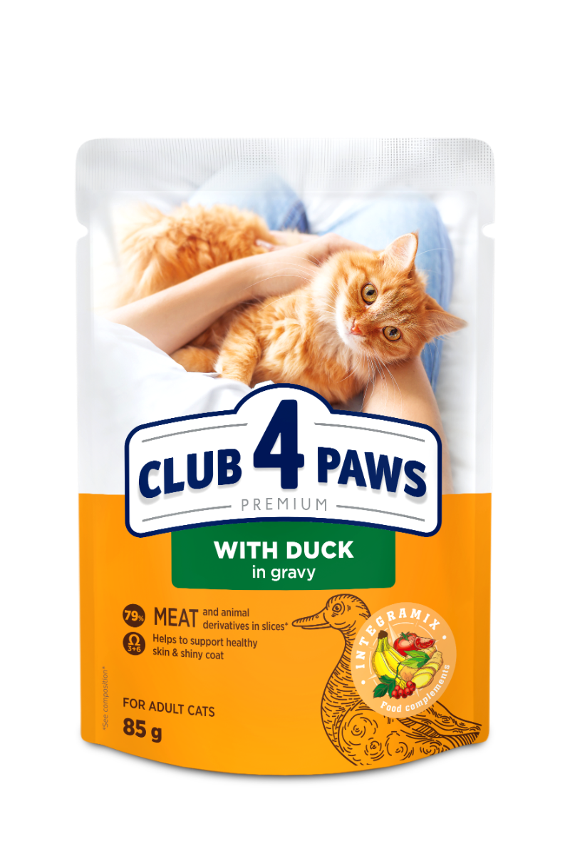 Club 4 Paws Premium teljes értékű nedves macskaeledel szószban, kacsa 85g