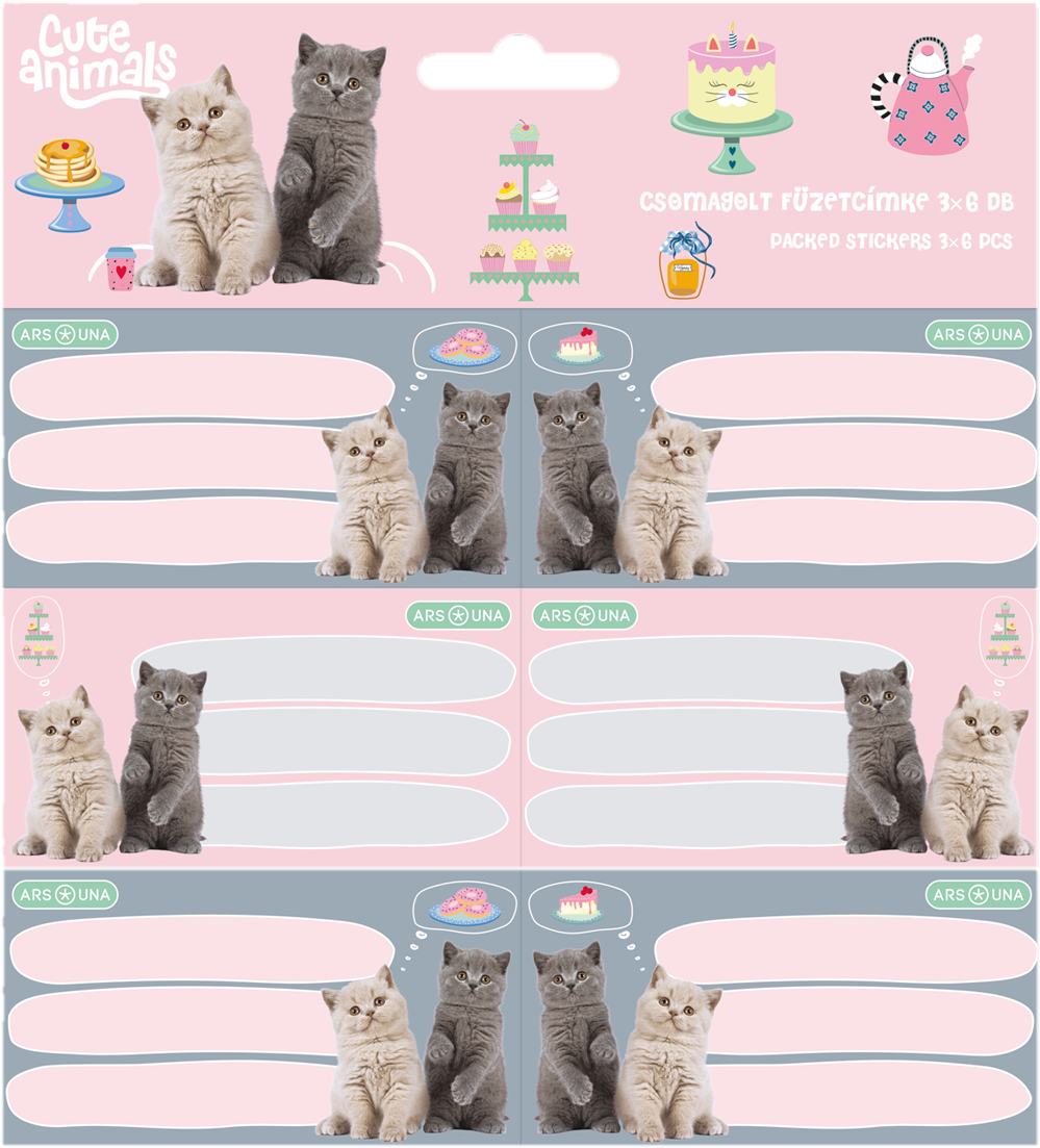 Ars Una csomagolt füzetcímke (3x6 db) Cute animals-Tea party (5532)