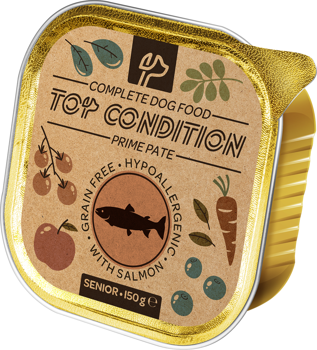 Top Condition alutálkás nedves senior kutyaeledel, lazac