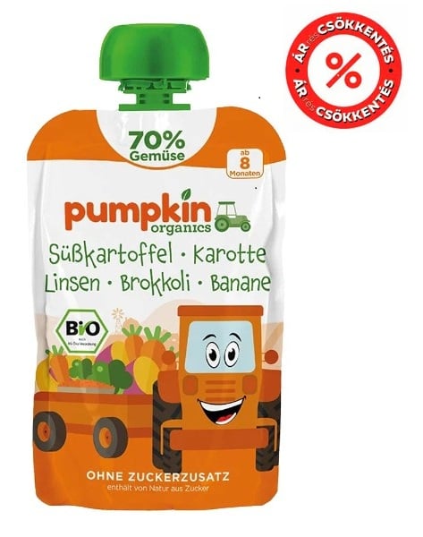 Pumpkin Organics Bio Édesburgonya sárgarépa lencse brokkoli banán 8 hó+ (70%)