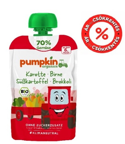 Pumpkin Organics Bio Sárgarépa, körte, édesburgonya, brokkoli püré 6 hónapos kortól (70%)