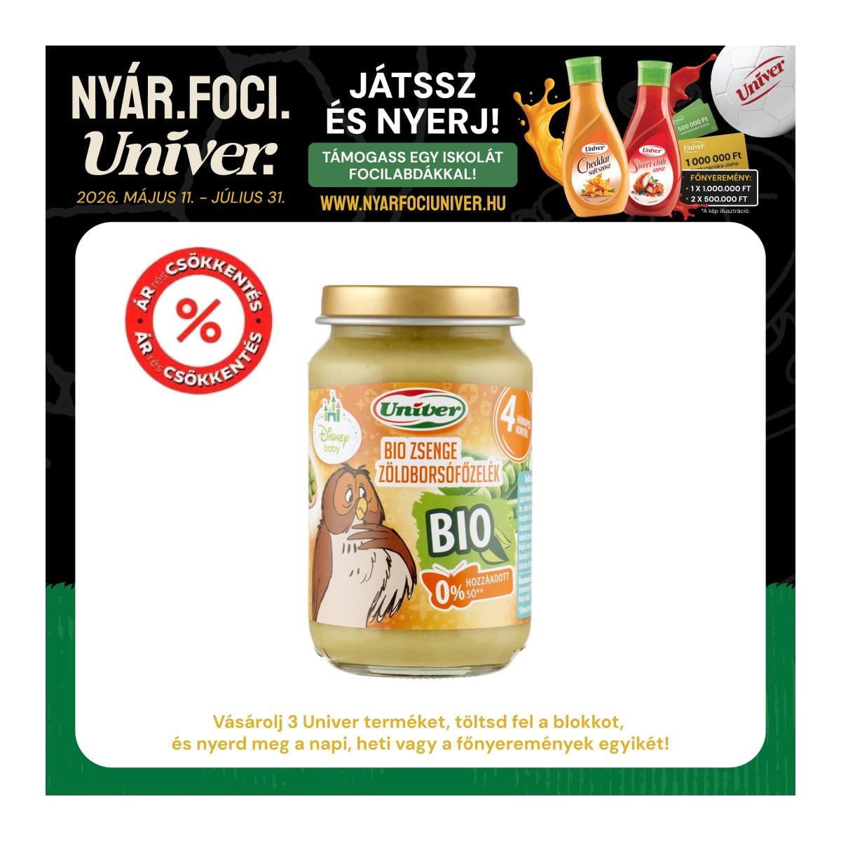 Univer Bio Zsenge Zöldborsófőzelék Bébiétel 4 hónapos kortól