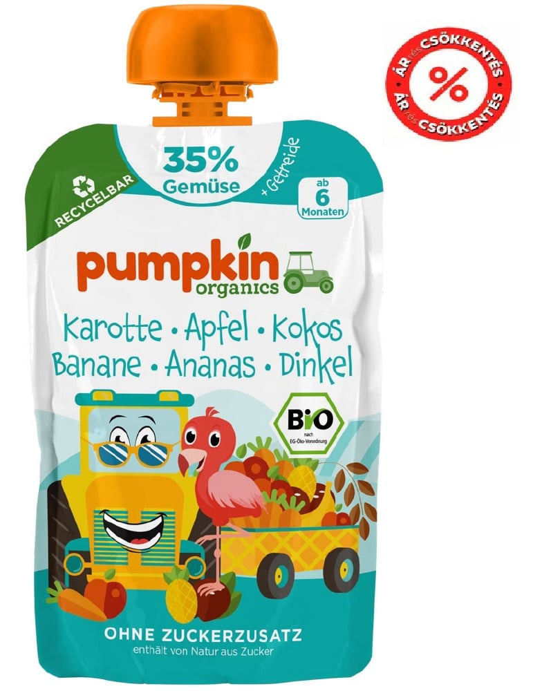 Pumpkin Organics Bio Sárgarépa alma banán ananász kókusz tönköllyel 6 hónapos kortól