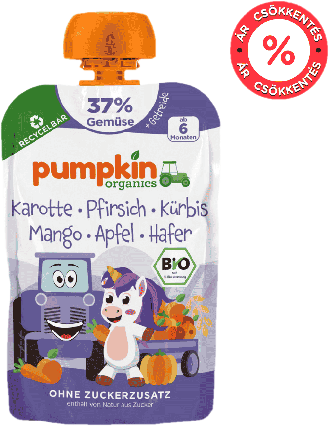 Pumpkin Organics Bio Sárgarépa őszibarack sütőtök mangó alma zabbal 6 hónapos kortól