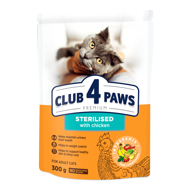 Club 4 Paws Premium teljes értékű száraz macskaeledel sterilizált macskáknak, csirke 300 g