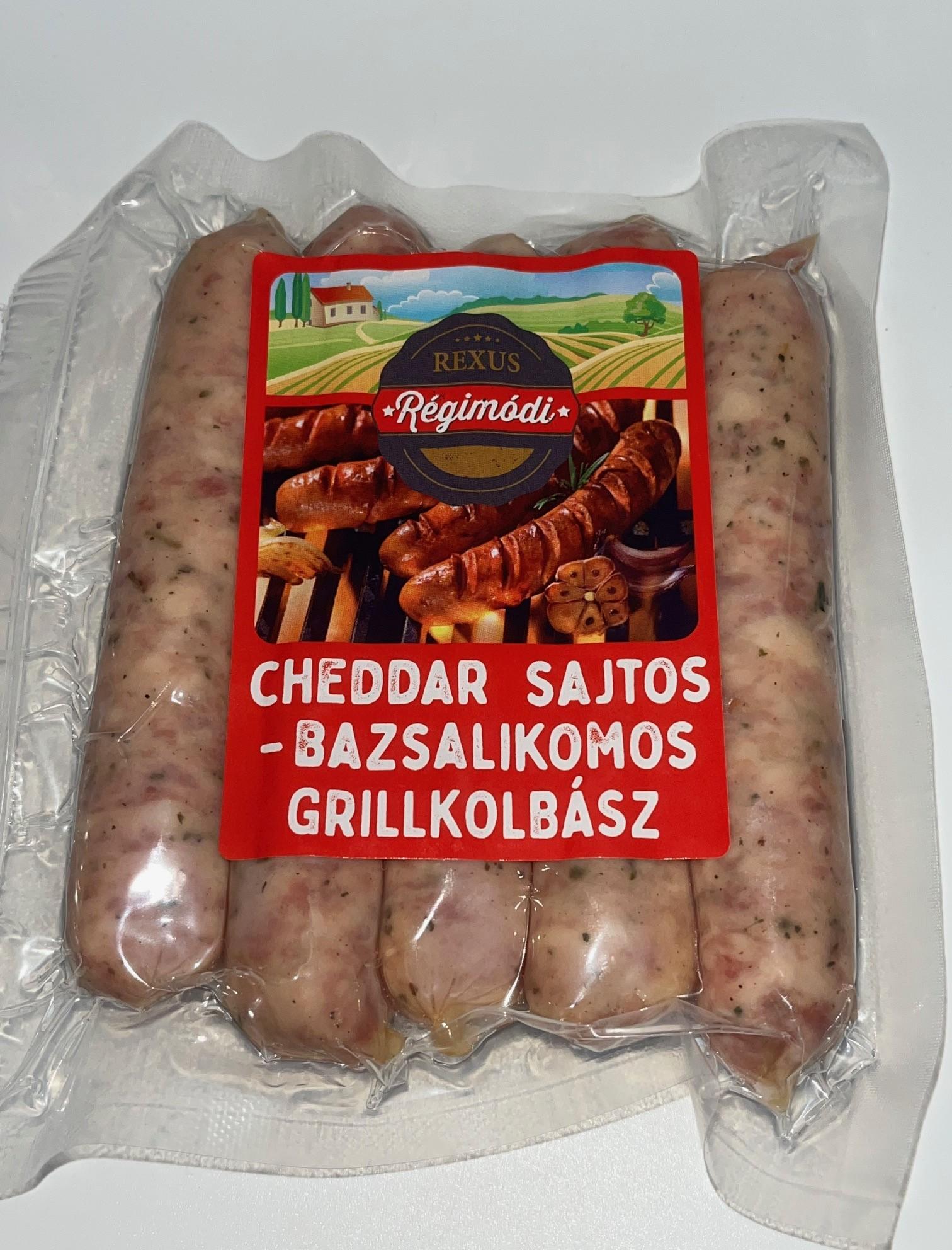 Régimódi chedar sajtos - bazsalikomos grillkolbász