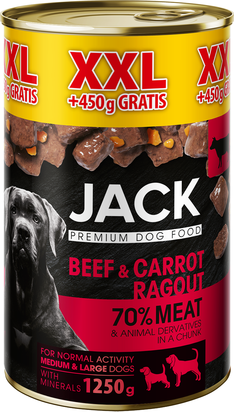 Jack XXL Teljes értékű nedves eledel/konzerv kutyáknak, marha-répa ragu