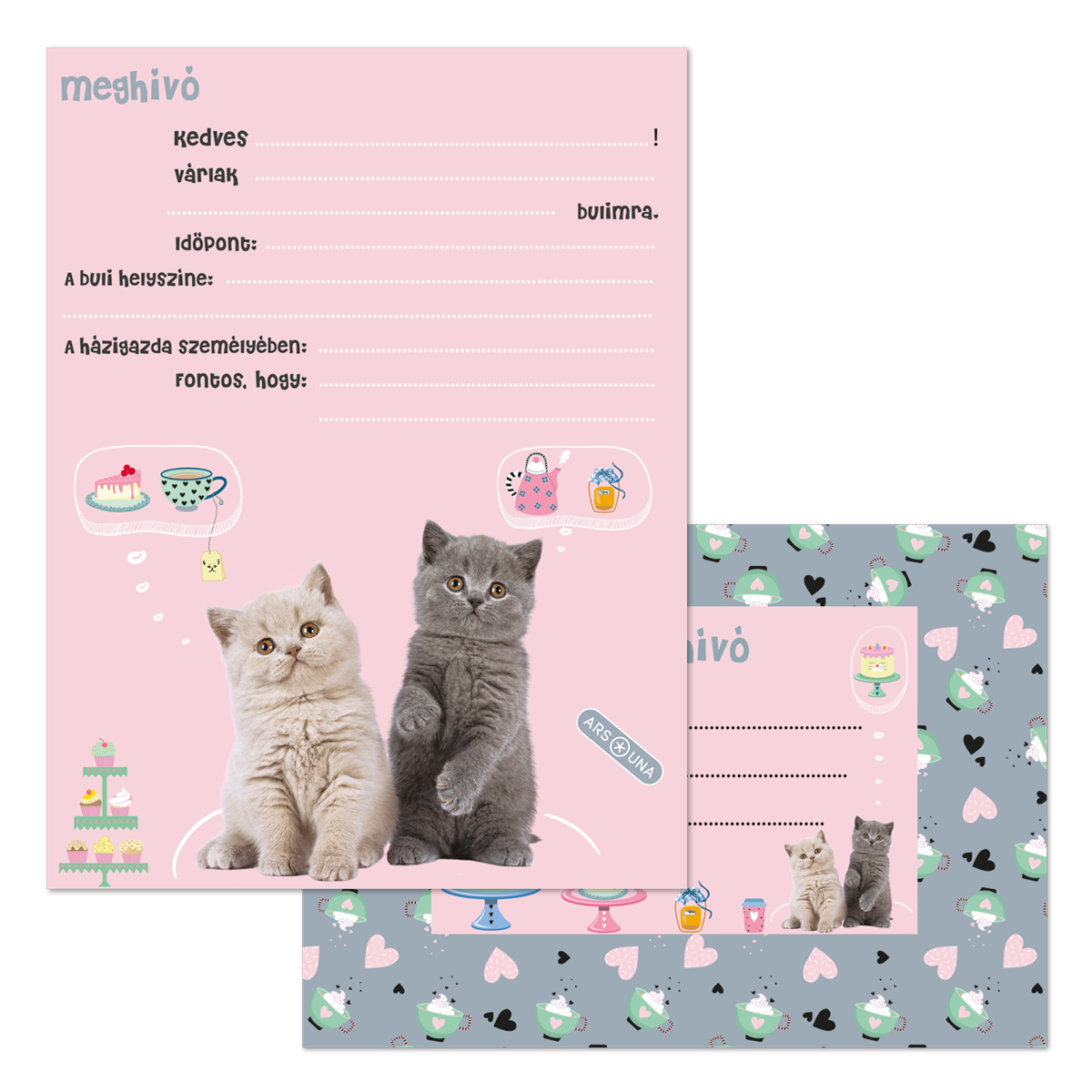 Ars Una partimeghívó borítékkal Cute animals-Tea party (5532)
