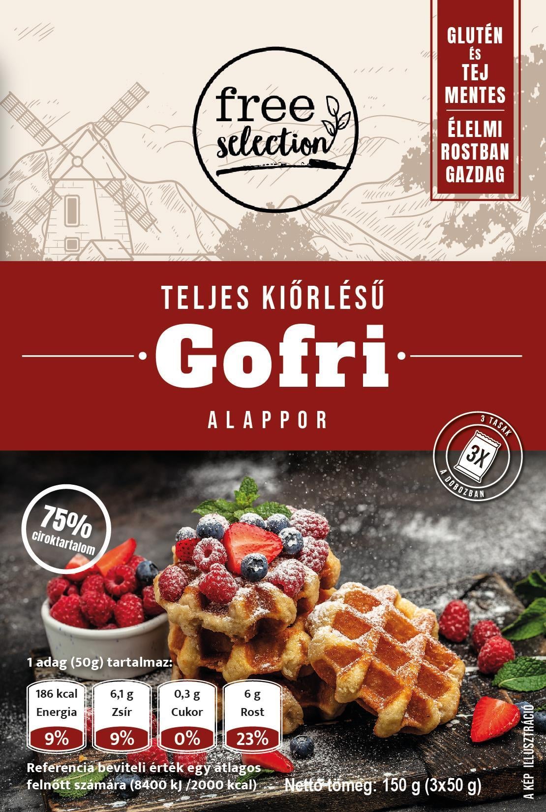 Free Selection Teljes kiőrlésű Gofri alappor (3db)