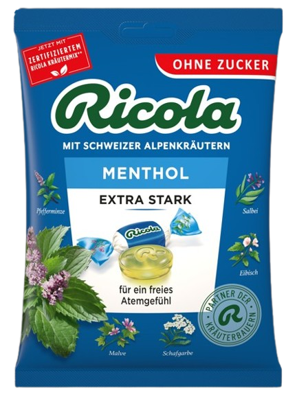 Ricola Extra erős mentol cukormentes zacskós cukorka