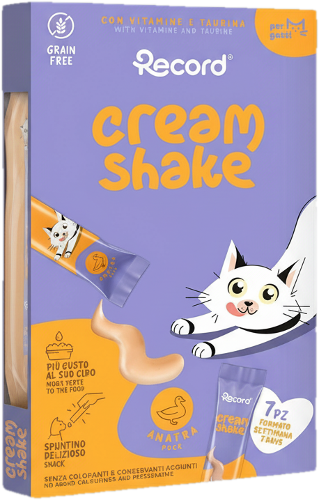Record Cream Shake nedves jutalomfalat macskáknak, kacsa 7x12 g