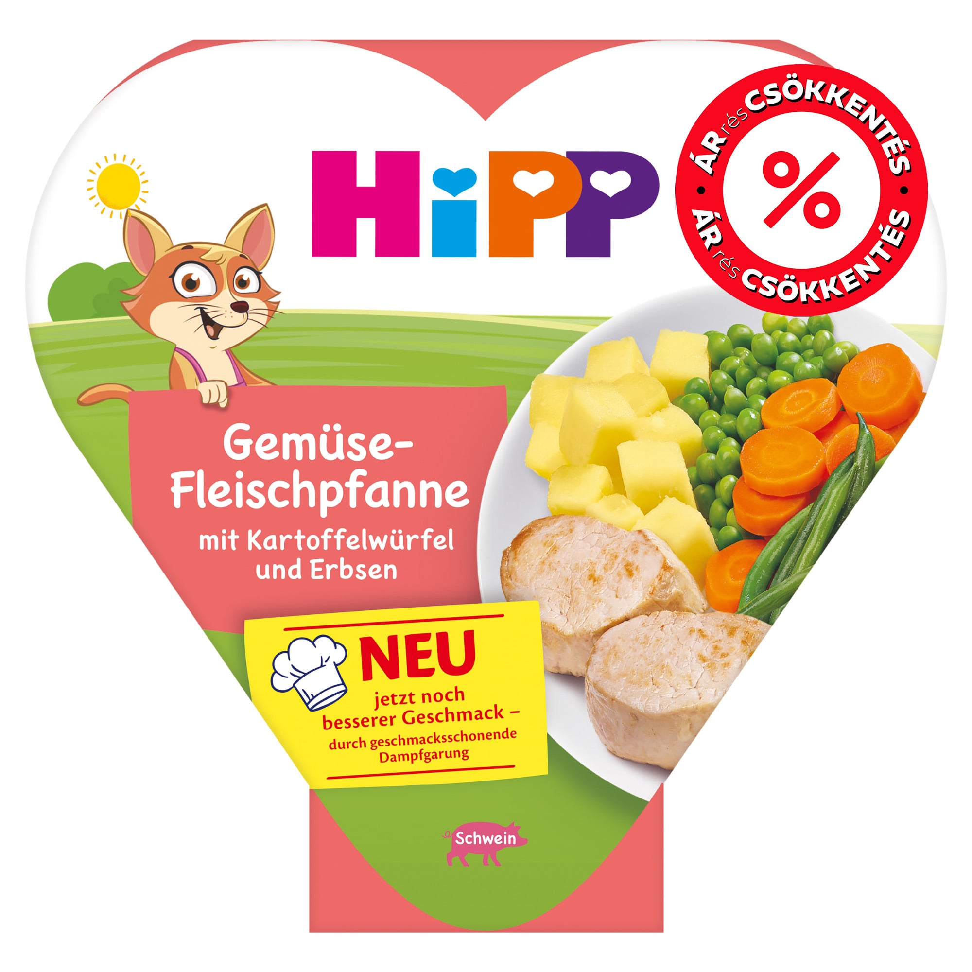 Hipp BIO Zöldségek sertéshússal és zöldborsóval, 1 éves kortól