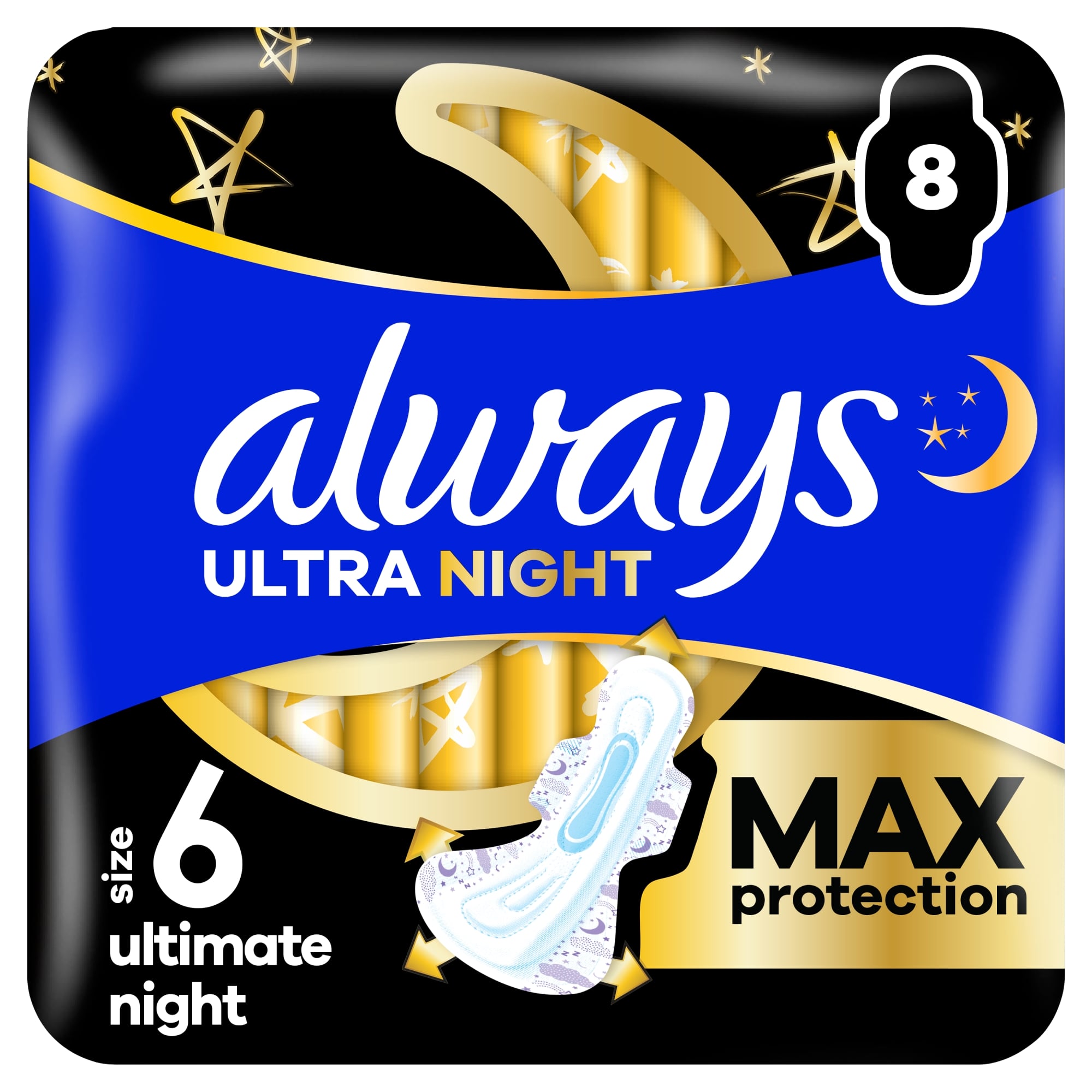 Always Ultra Ultimate Night Egészségügyi Betét, 6-os méret, 8 db