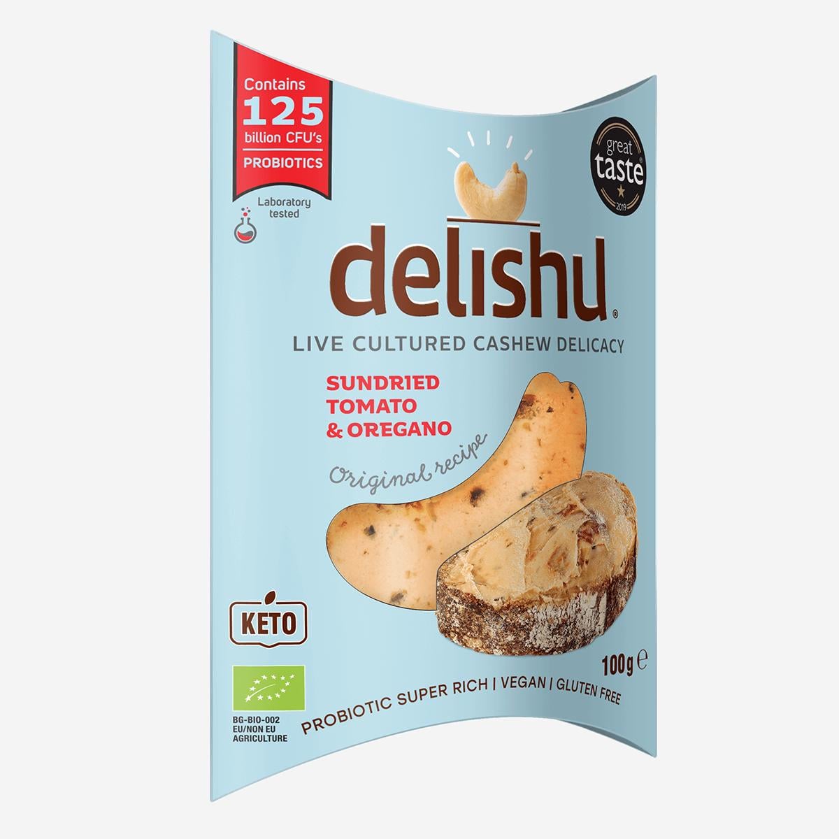 Delishu Fermentált, kesudió alapú friss sajt jellegű készítmény szárított paradicsommal és oregánóval