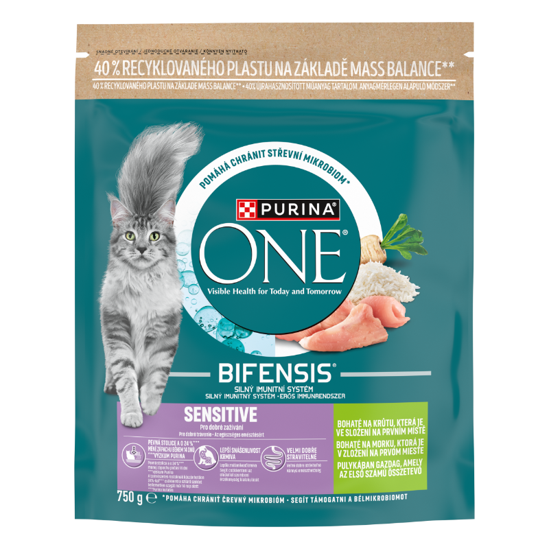 Purina One Sensitive Pulykában gazdag száraz macskaeledel 750g