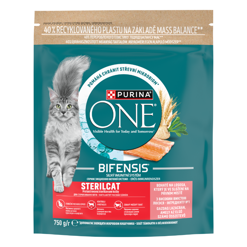 Purina One Sterilcat Lazacban gazdag száraz macskaeledel 750g