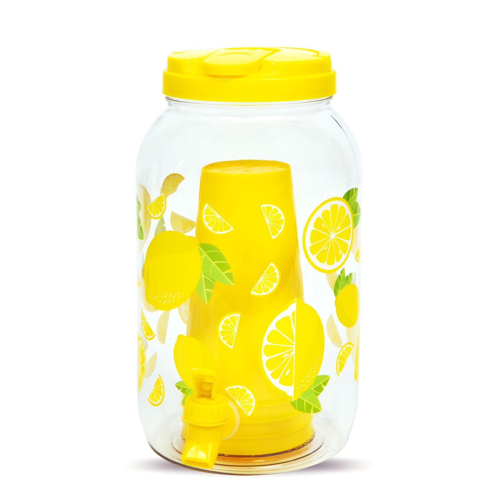 Family Italadagoló csappal, 4 db 600 ml pohárral - műanyag 3,8l - citrom