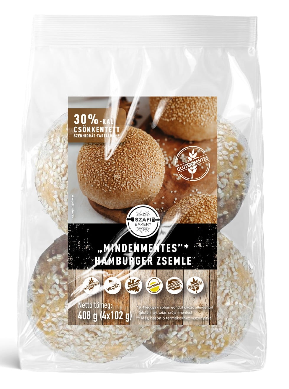 Szafi Bakery Szénhidrátcsökkentett hamburger zsemle 4x102g (gluténmentes)