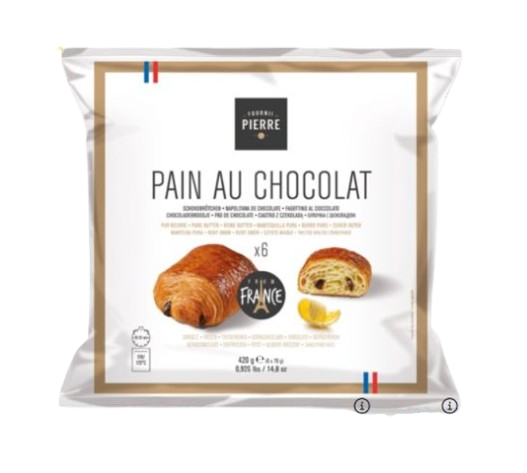 Fagyasztott, sütésre kész, finom vajas pain au chocolat