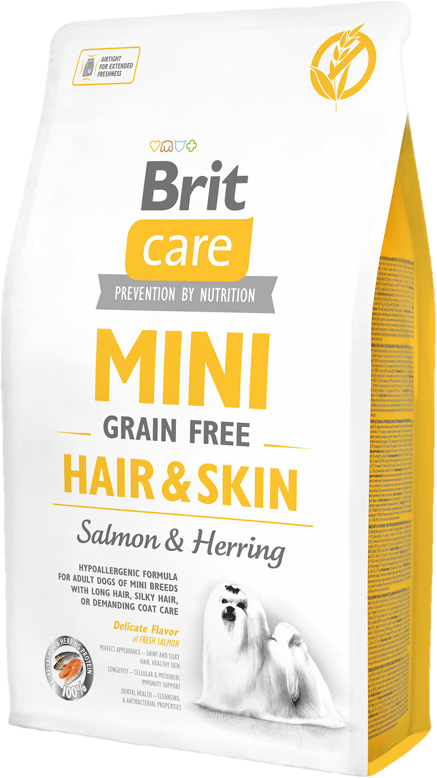 Brit Care Mini Hair & Skin kutyatáp kistestű kutyáknak, lazac és hering 2kg