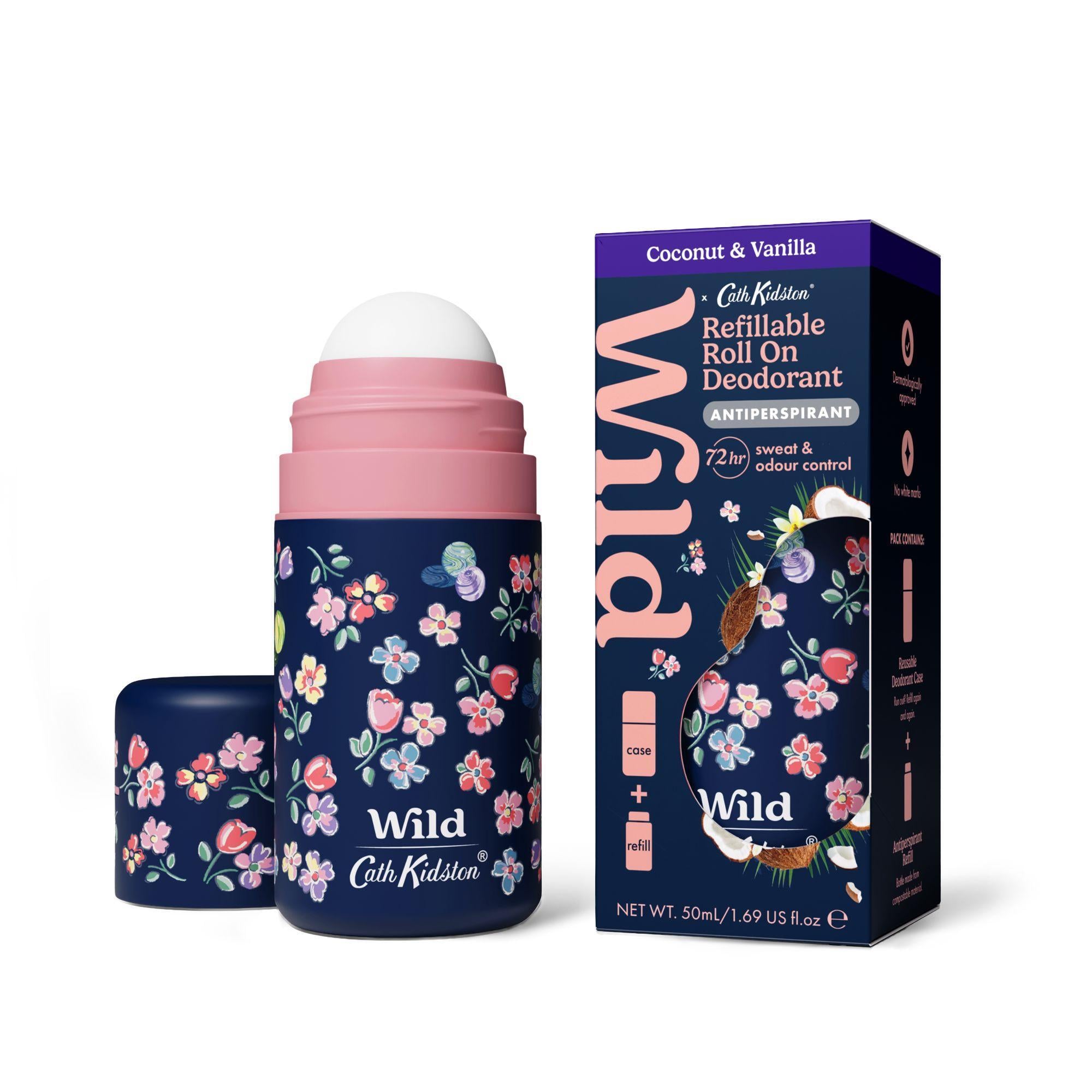 WILD Izzadásgátló roll-on tartó virágokkal  & utántöltő Kókusz-Vanília illattal