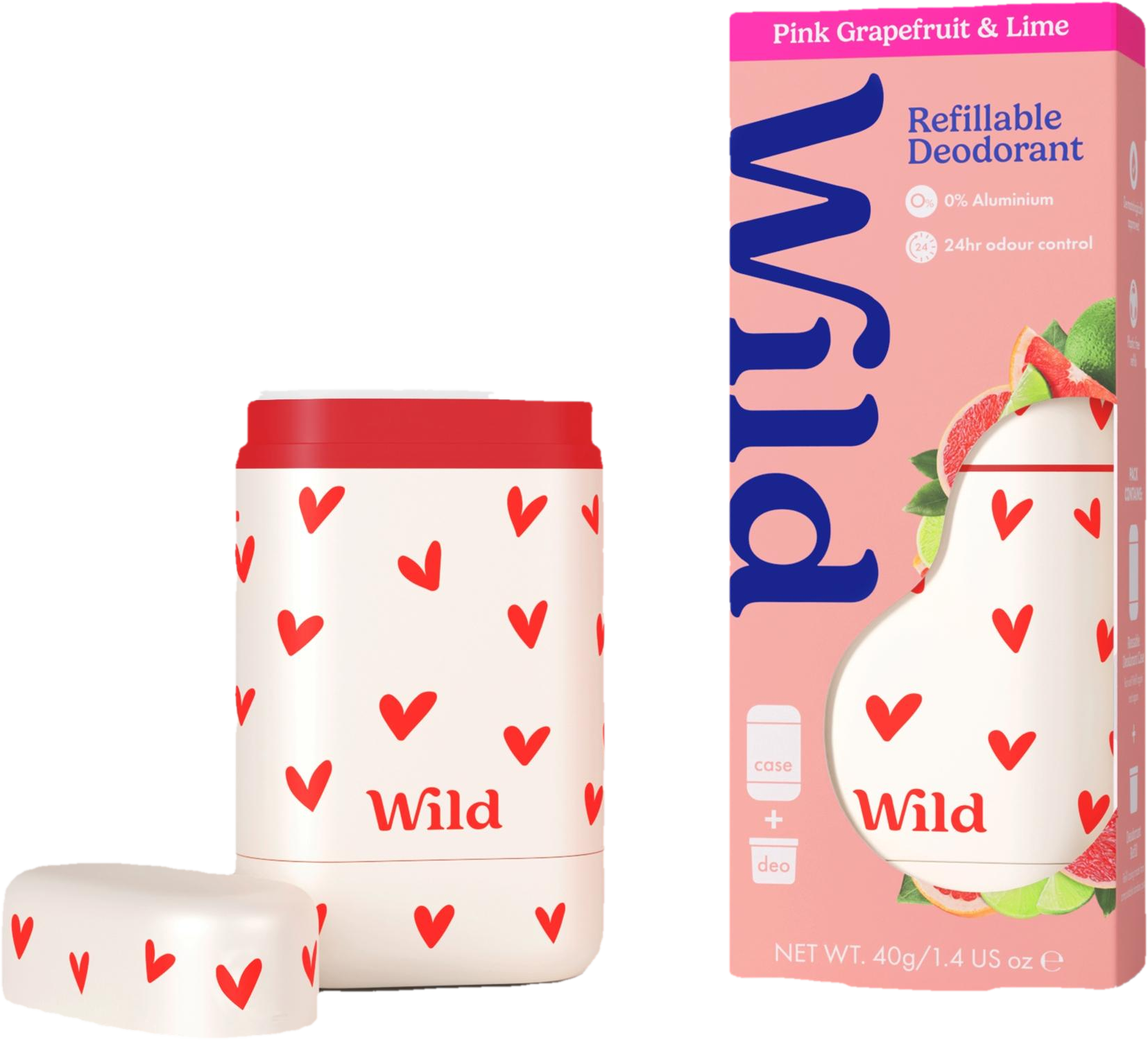 WILD Deo tartó szívekkel & stift utántöltő Pink Grapefruit - Lime illattal