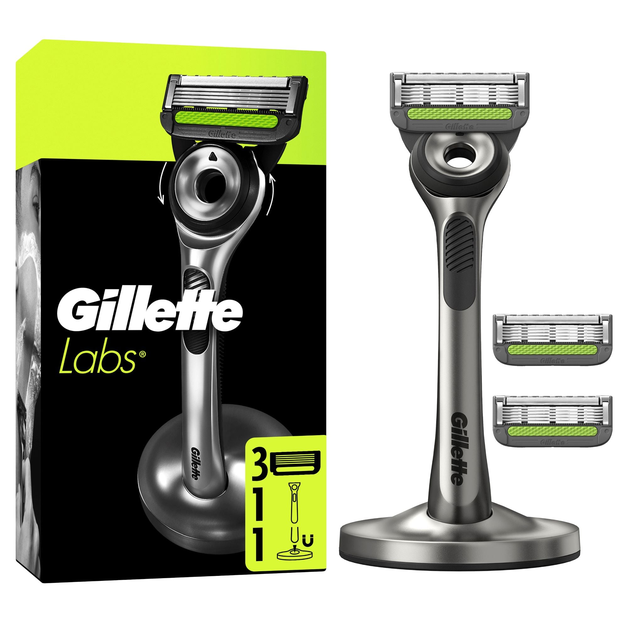 Gillette Labs Borotva Bőrradírral, 3 db Borotvabetéttel, Mágneses Borotvatartóval