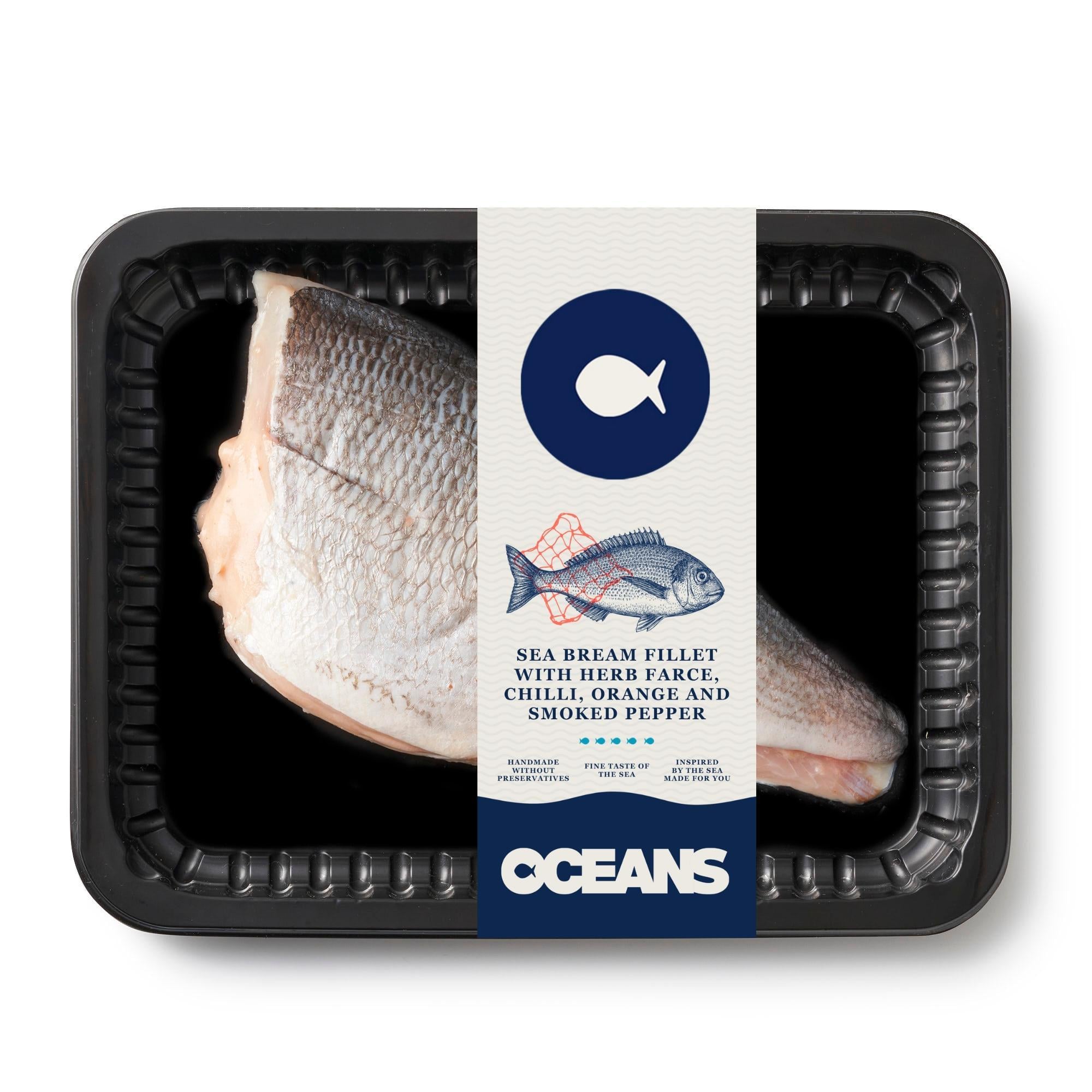 OCEANS Tengeri sügér filé zöldfűszeres töltelékkel, chilivel, naranccsal és füstölt paprikával