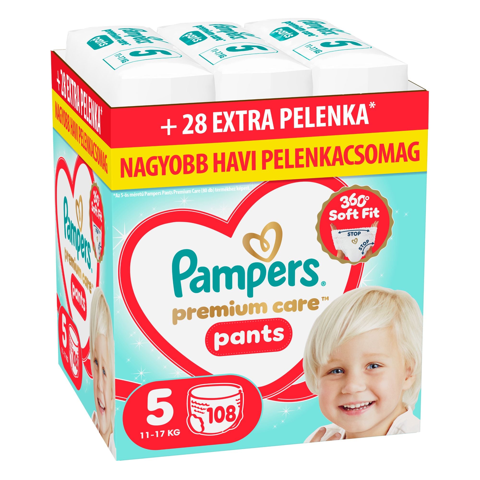 Pampers Premium Care Pants Bugyipelenka, Havi Pelenkacsomag, Méret: 5 (11-17 kg) 108 db