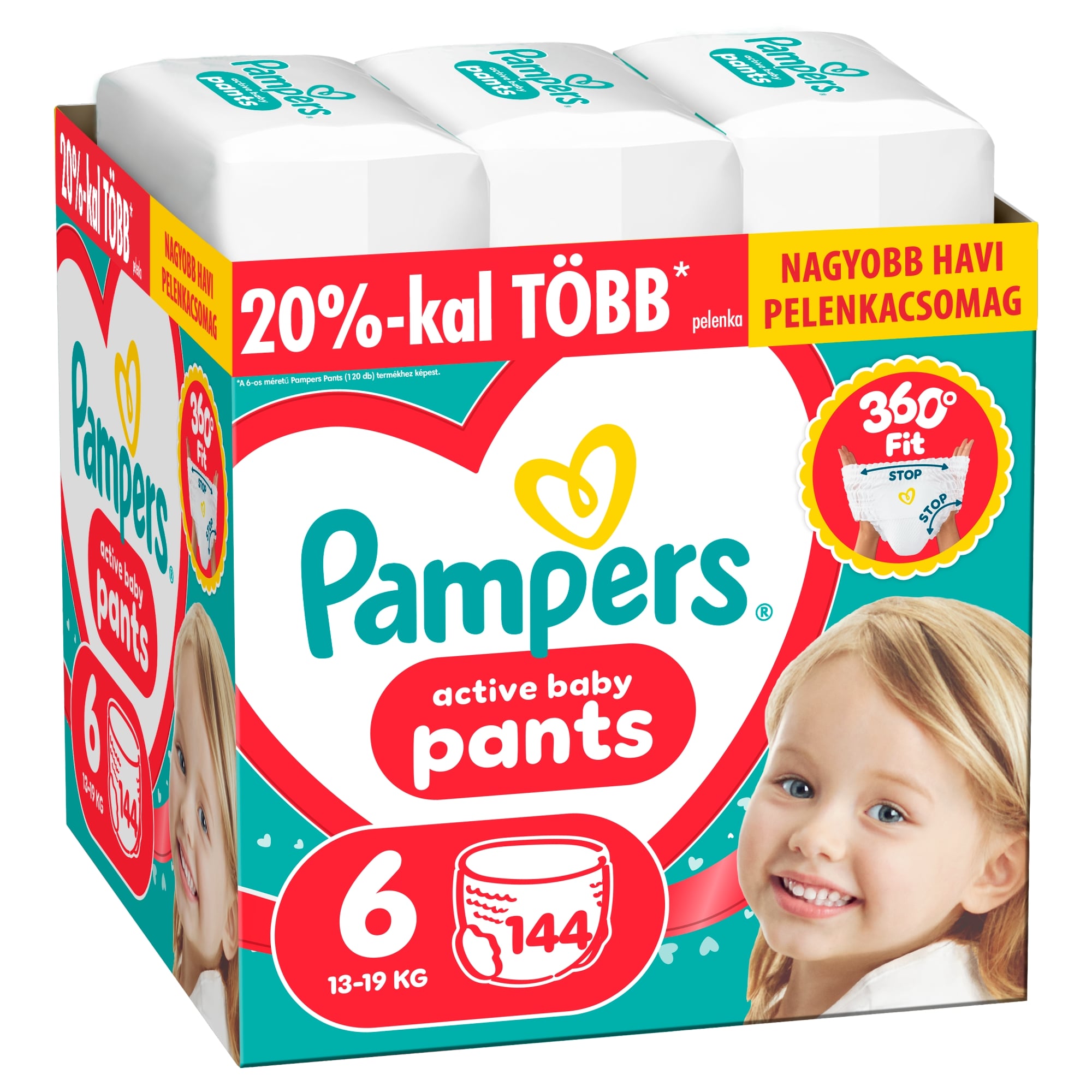 Pampers Active Baby Pants Bugyipelenka, Havi Pelenkacsomag, Méret: 6 (13-19 kg) 144 db