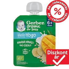 Gerber bio banán-mangó gyümölcspüré fermentált tejkészítménnyel és gabonával, 6 hónapos kortól 80 g