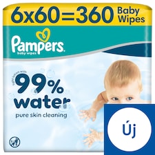Pampers 99%-ban Vízalapú Baby Nedves Törlőkendő, 6 Csomag x 60 Törlőkendő db Baba Nedves Törlőkendő