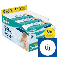 Pampers 99%-ban Vízalapú Baby Nedves Törlőkendő, 9 Csomag x 60 Törlőkendő db Baba Nedves Törlőkendő