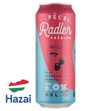 Pécsi Radler Prémium Meggy alkoholmentes világos sör és meggy ízű szénsavas üdítőital 0,0% 0,5 l