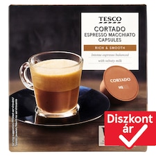 Cortado Espresso Macchiato tejpor és azonnal oldódó kávé kapszulákban 16 x 6,3 g (100,8 g)
