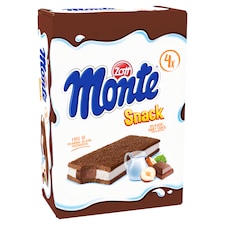 Zott Monte Snack tejes, csokoládés-mogyorós krémmel töltött sütemény 4 x 29 g (116 g)