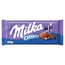 Milka Oreo alpesi tejcsokoládé kakaós kekszdarabokkal és vaníliaízű tejes krémtöltelékkel 100 g
