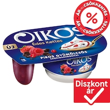 Danone Oikos Édes Kettes élőflórás édesített joghurt piros gyümölcsös szósszal 118 g