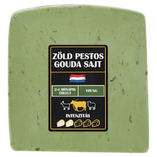 Lecker zsíros, félkemény Gouda sajt zöld pesto ízesítéssel