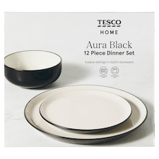 Home Aura fekete étkészlet 12 db-os