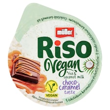 Müller Riso Vegan rizs desszert kókusztejjel, csokoládé készítménnyel, karamell ízesítéssel 160 g