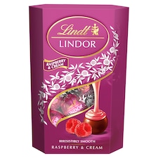 Lindt Lindor tejcsokoládé praliné lágyan olvadó málnás-tejszínes töltelékkel 200 g