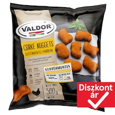 Valdor gyorsfagyasztott, készre sütött, panírozott csirke nuggets gluténmentes panírban 500 g