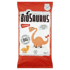 BioSaurus BIO ketchupos ízesítésű extrudált kukoricás snack 50 g