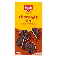 Schär Chocolate O's gluténmentes kakaós keksz tejkrémes töltelékkel 165 g