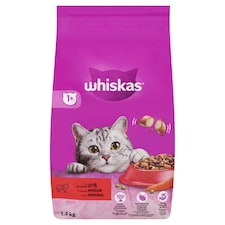 Whiskas 1+ teljes értékű szárazeledel felnőtt macskák számára marhával 1,4 kg